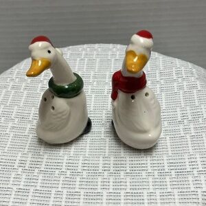 Duck Salt and Pepper Shakers with Santa Hats